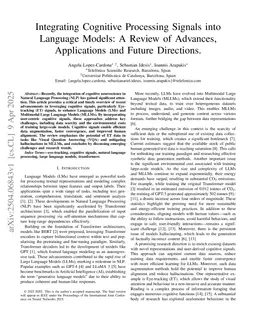 Integrating Cognitive Processing Signals into Language Models: A Review of Advances, Applications and Future Directions