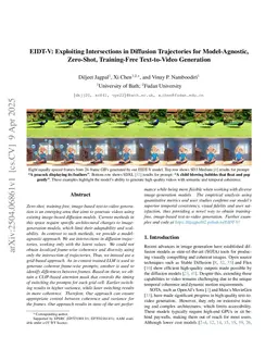 EIDT-V: Exploiting Intersections in Diffusion Trajectories for Model-Agnostic, Zero-Shot, Training-Free Text-to-Video Generation