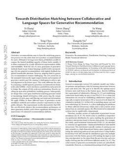 Towards Distribution Matching between Collaborative and Language Spaces for Generative Recommendation