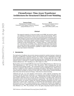ChronoFormer: Time-Aware Transformer Architectures for Structured Clinical Event Modeling