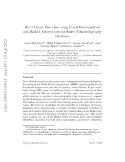 Heart Failure Prediction using Modal Decomposition and Masked Autoencoders for Scarce Echocardiography Databases