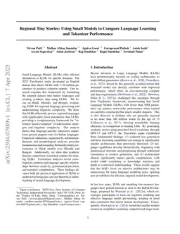 Regional Tiny Stories: Using Small Models to Compare Language Learning and Tokenizer Performance
