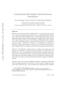 Can Reasoning LLMs Enhance Clinical Document Classification?