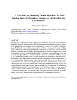 A Case Study on Evaluating Genetic Algorithms for Early Building Design Optimization: Comparison with Random and Grid Searches
