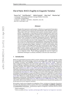 Out of Style: RAG's Fragility to Linguistic Variation