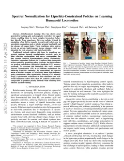 Spectral Normalization for Lipschitz-Constrained Policies on Learning Humanoid Locomotion