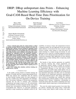 DRIP: DRop unImportant data Points -- Enhancing Machine Learning Efficiency with Grad-CAM-Based Real-Time Data Prioritization for On-Device Training