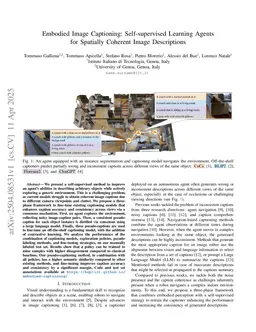 Embodied Image Captioning: Self-supervised Learning Agents for Spatially Coherent Image Descriptions