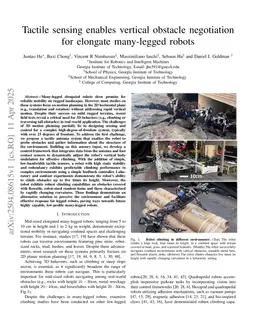 Tactile sensing enables vertical obstacle negotiation for elongate many-legged robots