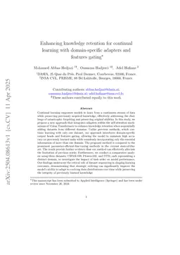 Enhancing knowledge retention for continual learning with domain-specific adapters and features gating
