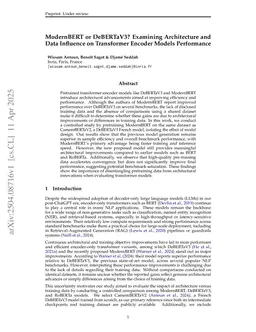 ModernBERT or DeBERTaV3? Examining Architecture and Data Influence on Transformer Encoder Models Performance