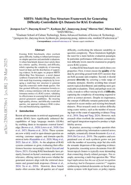 MHTS: Multi-Hop Tree Structure Framework for Generating Difficulty-Controllable QA Datasets for RAG Evaluation