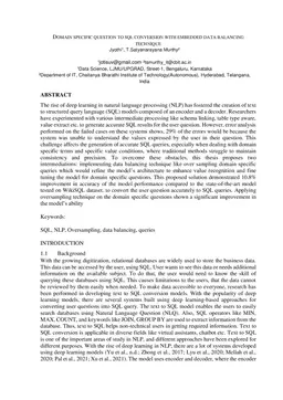 Domain Specific Question to SQL Conversion with Embedded Data Balancing Technique