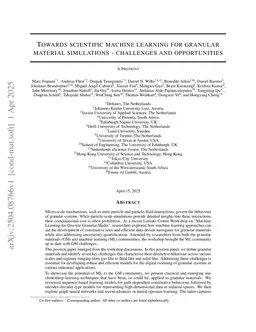 Towards scientific machine learning for granular material simulations -- challenges and opportunities