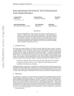 Parameterized Synthetic Text Generation with SimpleStories