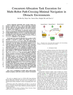 Concurrent-Allocation Task Execution for Multi-Robot Path-Crossing-Minimal Navigation in Obstacle Environments