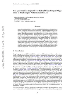 Can you map it to English? The Role of Cross-Lingual Alignment in Multilingual Performance of LLMs