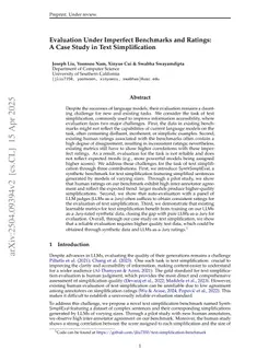 Evaluation Under Imperfect Benchmarks and Ratings: A Case Study in Text Simplification