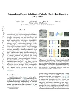 Tokenize Image Patches: Global Context Fusion for Effective Haze Removal in Large Images