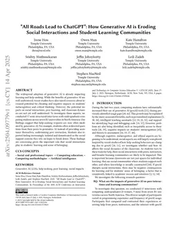 "All Roads Lead to ChatGPT": How Generative AI is Eroding Social Interactions and Student Learning Communities