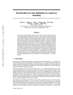 Transferable text data distillation by trajectory matching