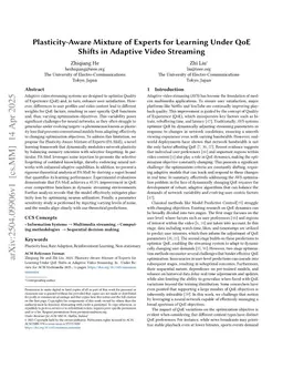 Plasticity-Aware Mixture of Experts for Learning Under QoE Shifts in Adaptive Video Streaming