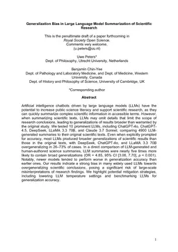 Generalization Bias in Large Language Model Summarization of Scientific Research