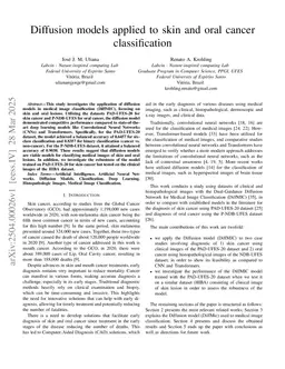 Diffusion models applied to skin and oral cancer classification