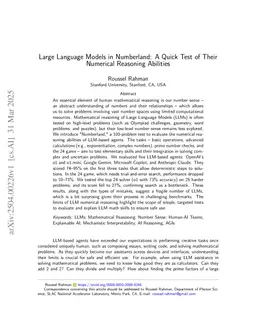 Large Language Models in Numberland: A Quick Test of Their Numerical Reasoning Abilities