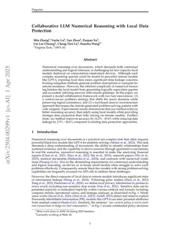 Collaborative LLM Numerical Reasoning with Local Data Protection