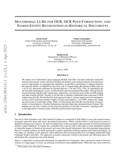Multimodal LLMs for OCR, OCR Post-Correction, and Named Entity Recognition in Historical Documents