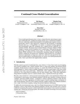Continual Cross-Modal Generalization