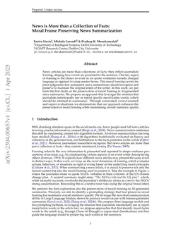 News is More than a Collection of Facts: Moral Frame Preserving News Summarization
