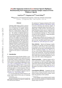 Digitally Supported Analysis of Spontaneous Speech (DigiSpon): Benchmarking NLP-Supported Language Sample Analysis of Swiss Children's Speech