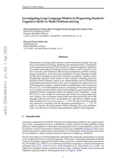 Investigating Large Language Models in Diagnosing Students' Cognitive Skills in Math Problem-solving