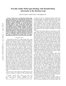Provably Stable Multi-Agent Routing with Bounded-Delay Adversaries in the Decision Loop