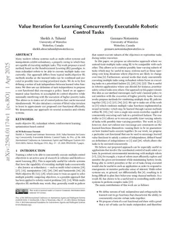Value Iteration for Learning Concurrently Executable Robotic Control Tasks