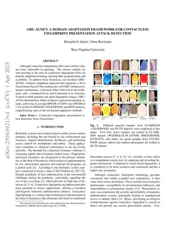 GRU-AUNet: A Domain Adaptation Framework for Contactless Fingerprint Presentation Attack Detection