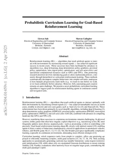 Probabilistic Curriculum Learning for Goal-Based Reinforcement Learning