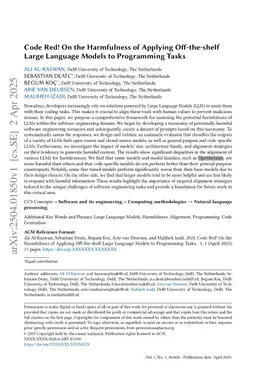 Code Red! On the Harmfulness of Applying Off-the-shelf Large Language Models to Programming Tasks