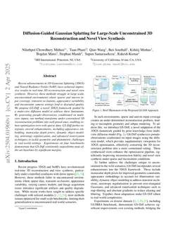 Diffusion-Guided Gaussian Splatting for Large-Scale Unconstrained 3D Reconstruction and Novel View Synthesis