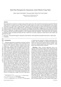 Real-Time Navigation for Autonomous Aerial Vehicles Using Video