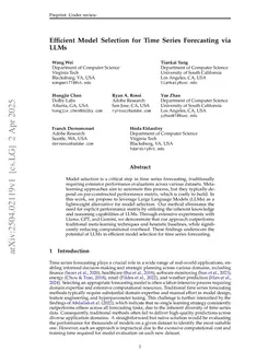 Efficient Model Selection for Time Series Forecasting via LLMs