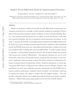 Implicit Neural Differential Model for Spatiotemporal Dynamics