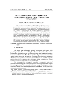 Deep learning for music generation. Four approaches and their comparative evaluation