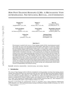 How Post-Training Reshapes LLMs: A Mechanistic View on Knowledge, Truthfulness, Refusal, and Confidence