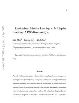 Randomized Pairwise Learning with Adaptive Sampling: A PAC-Bayes Analysis