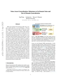Noise-Aware Generalization: Robustness to In-Domain Noise and Out-of-Domain Generalization