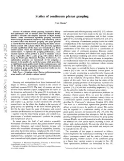 Statics of continuum planar grasping