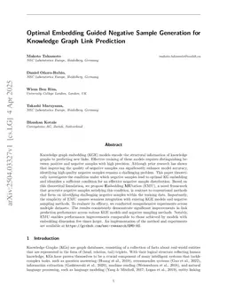 Optimal Embedding Guided Negative Sample Generation for Knowledge Graph Link Prediction